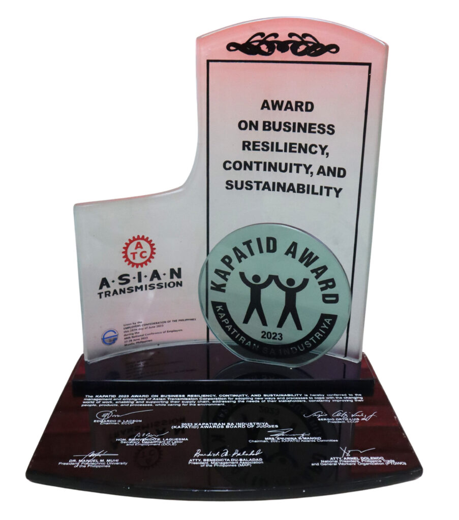 Asian Transmission Corporation | ATC won a national award as Best in Business Resiliency, Continuity and Sustainability in the 2023 Employer of the Year Contest